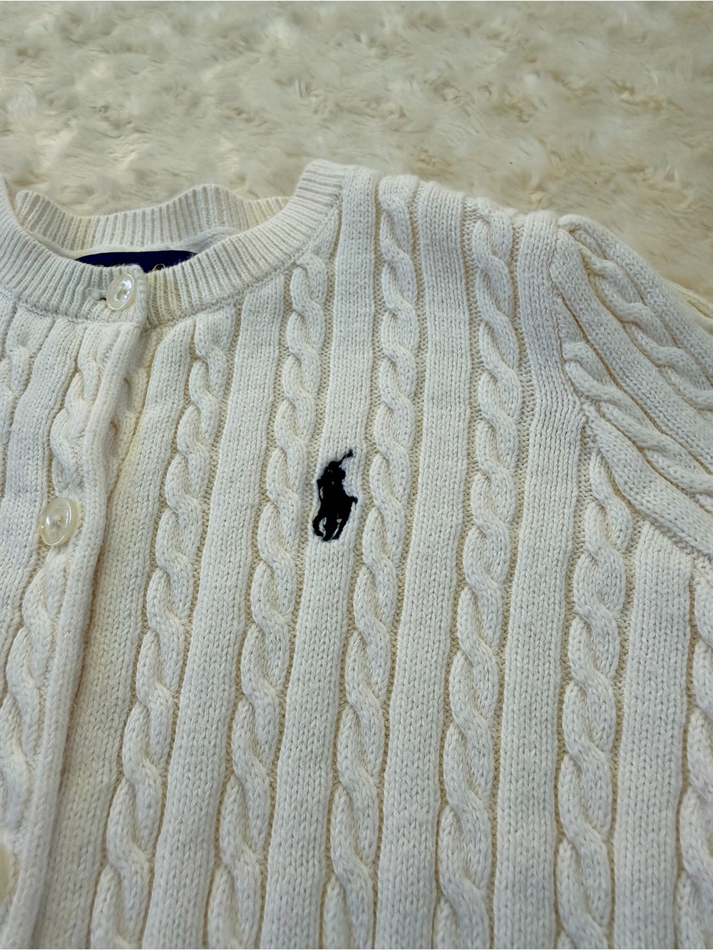 Polo by Ralph Lauren White Cable Knit Cardigan with Pony Logo